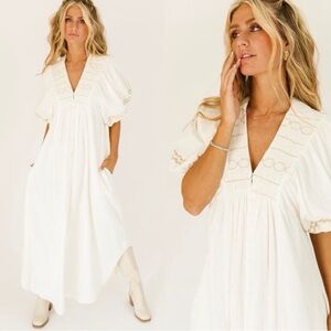 Free People Samantha Shirt Dress White Boho Peasant Cotton Long Maxi Large